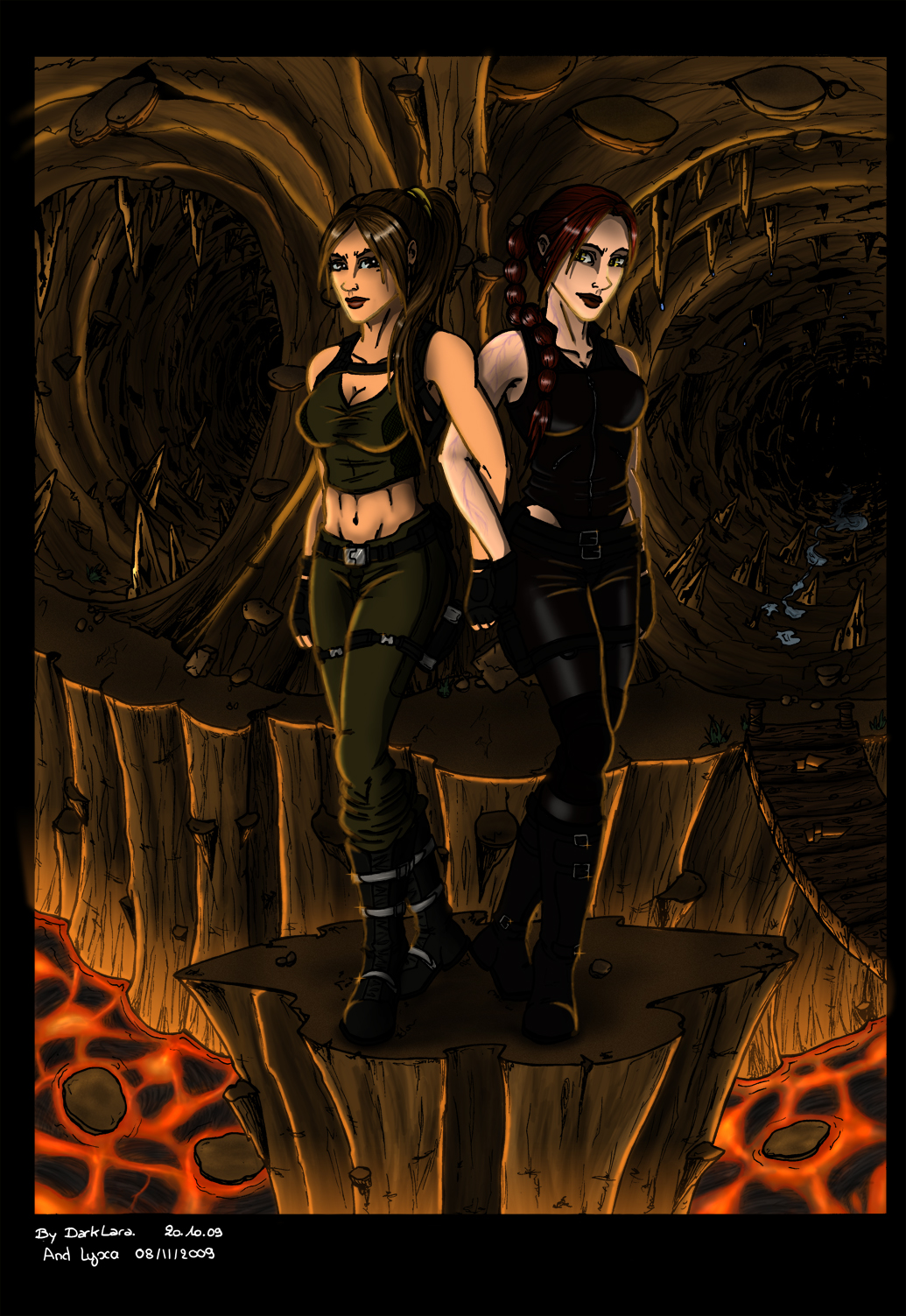 Lara Croft et Dopple cernes par la Lave 
