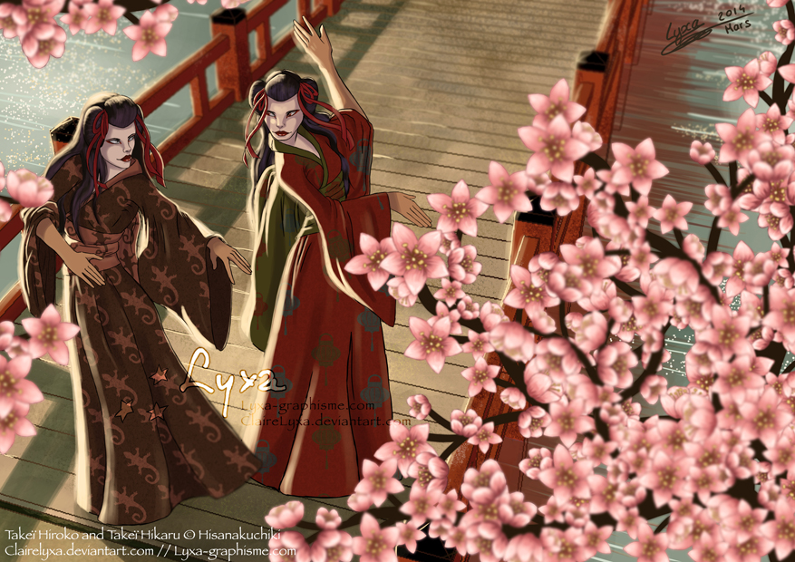 Geisha sous des cerisiers
